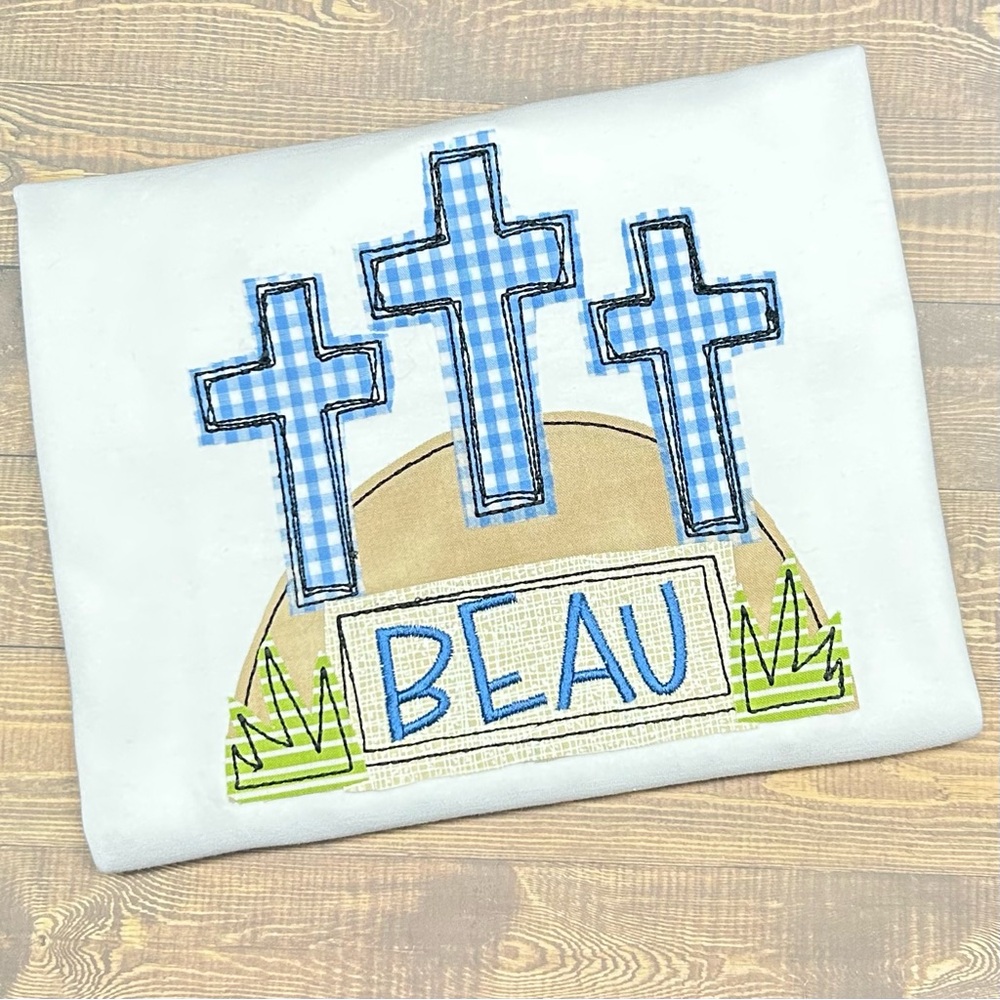Applique 3 Crosses Easter Shirt Custom made to order